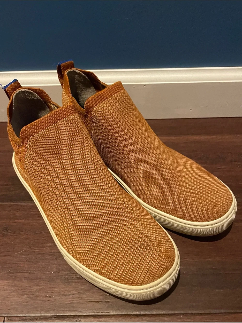 Rothy’s The Chelsea Boot Men’s 8.5 Cognac Brown Knit Slip On Shoes Fall Style
